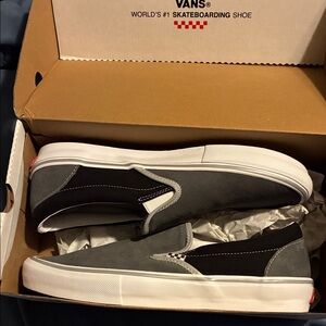 Vans Men's Black and Gray Slip-On Sneakers